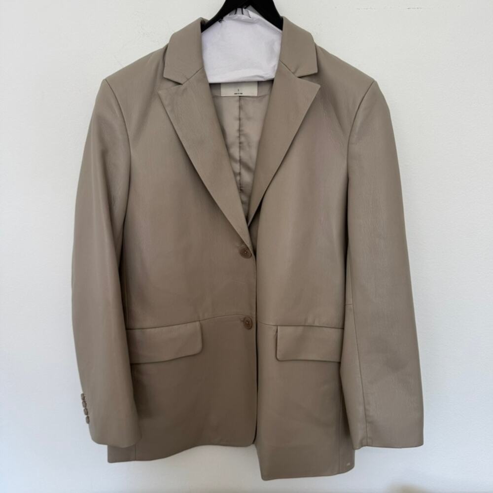 Wilfred by Aritzia Memories Faux Leather Blazer Taupe Beige Size S Minimalist